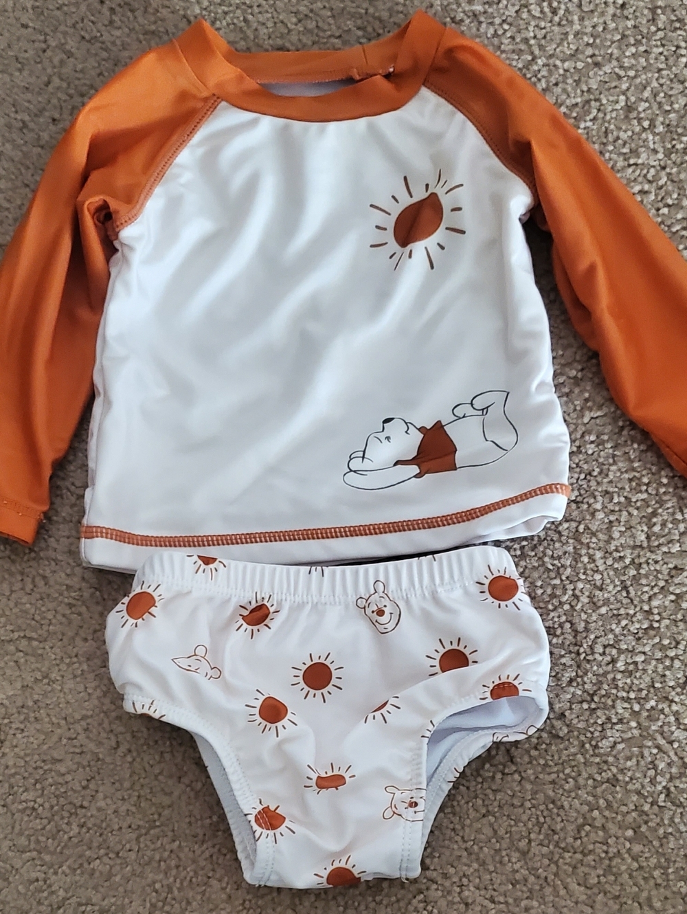 Get Ready for Summer ! Disney Kids Swim Rash Guard Set White and Orange